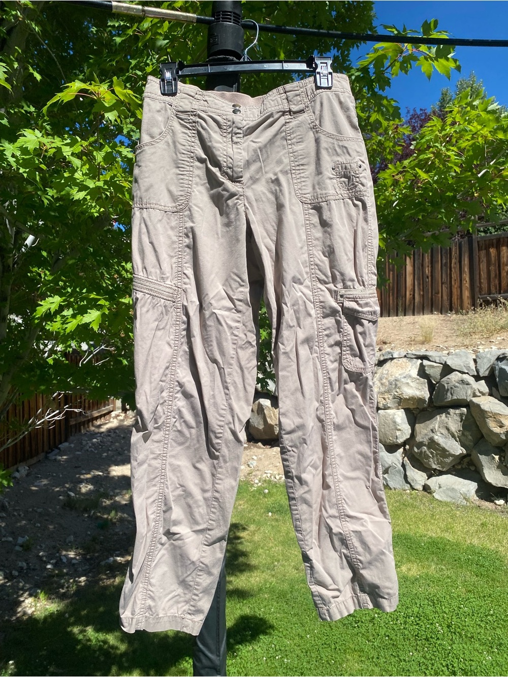 Chico's Beige Cargo Track Pants with Utility Pockets